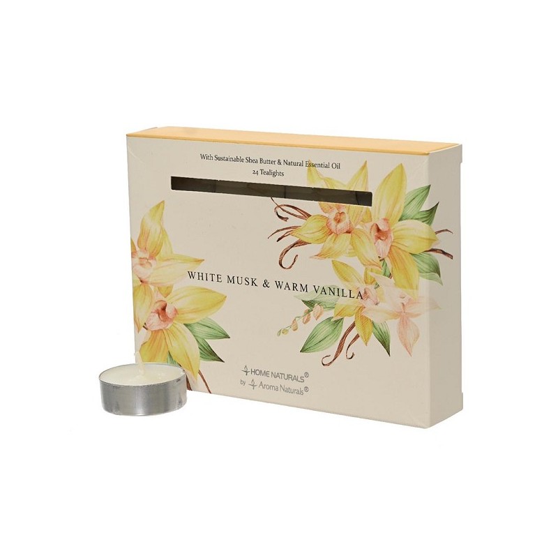 Decoris Theelichten met geur White Musk en Warme Vanille 12 stuks in giftbox, 4 brand uren