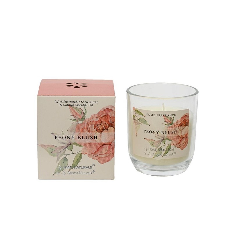 Decoris Geurkaars in glas Peony Blush 20% Shea butter wax dia7,8x9cm 20 branduren