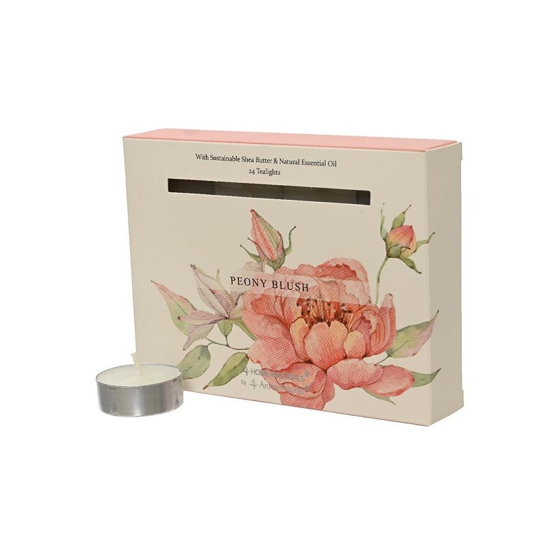 Decoris Theelichten met geur Peony Blush 12 stuks in giftbox, 4 brand uren