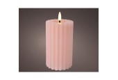 Lumineo LED kaars Ribbel voor binnen met vlameffect en timer dia7,5x12,3cm roze werkt op 2xAAA batterijen (excl)