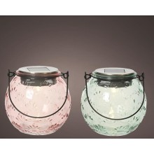Lumineo Solar Tafellamp van glas dia10,5x10cm 6 werkuren 2 assorti kleuren