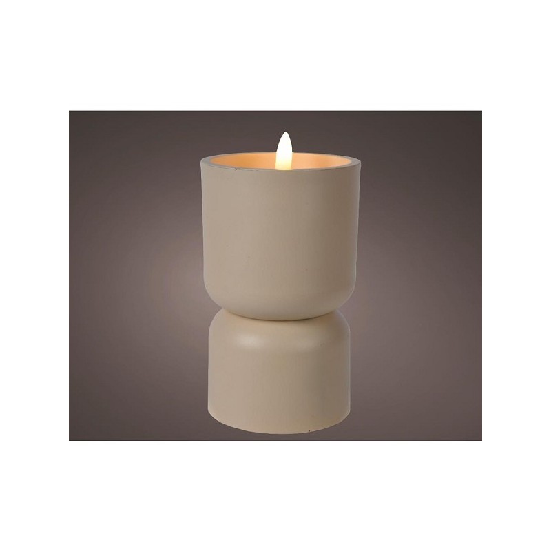 Lumineo LED kaars Diabolo voor buiten met vlameffect en timer van kunststof dia8x13cm creme werkt op 2xAA batterijen (excl)