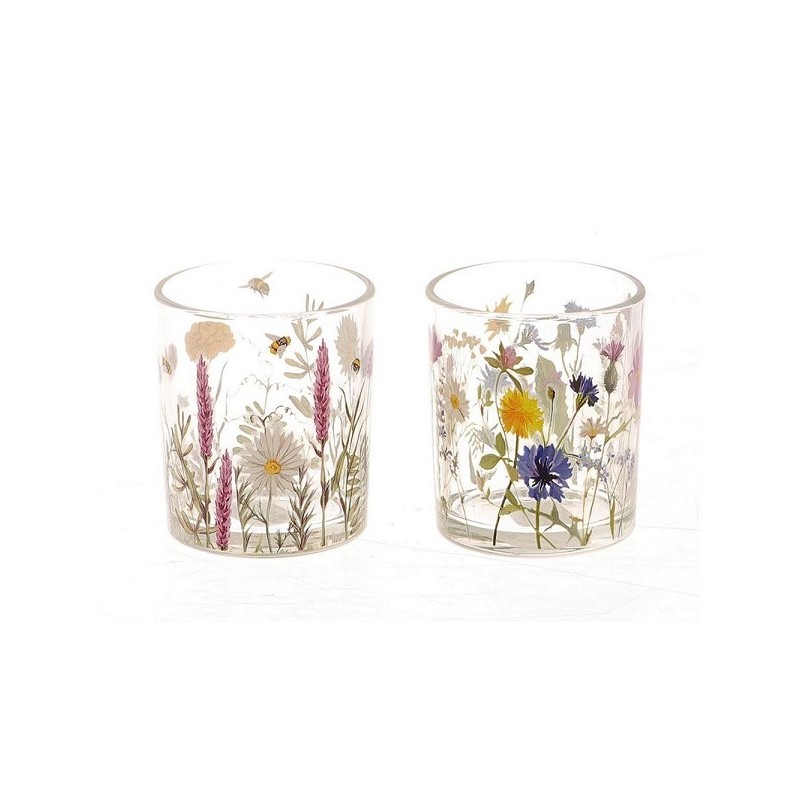 HBX Living Theelichthouder Floretta met bloemen dessin dia7x8,2cm 2 assorti