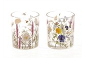 HBX Living Theelichthouder Floretta met bloemen dessin dia7x8,2cm 2 assorti