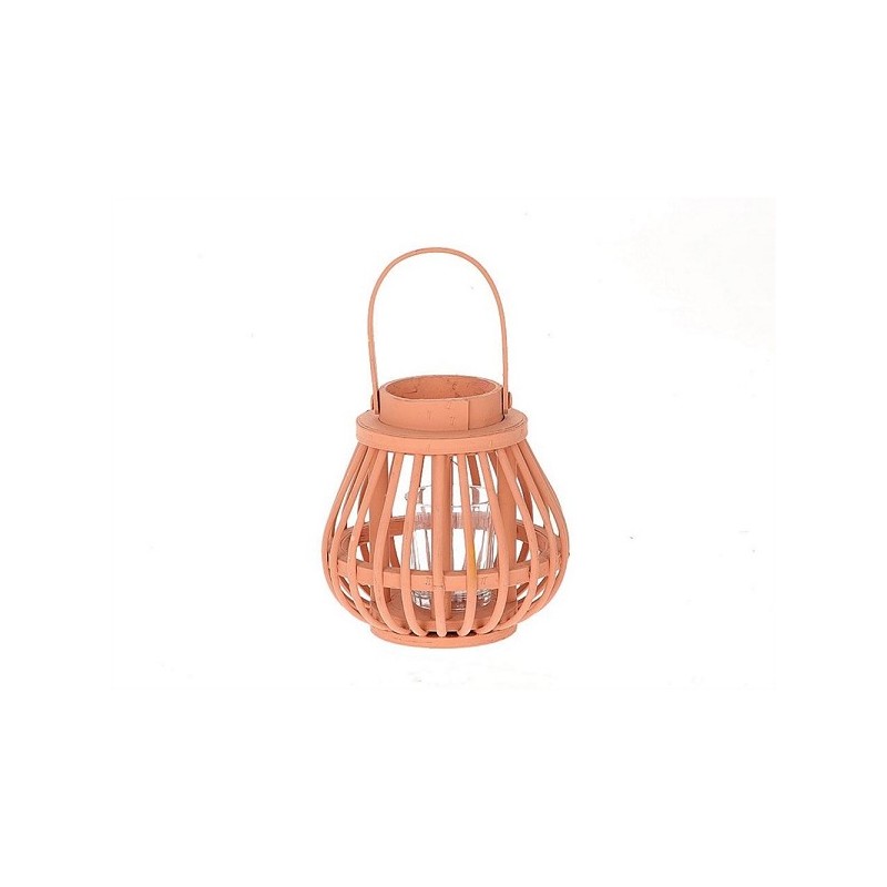 HBX Living Lantaarn met glas van hout dia15,5x15cm bruin