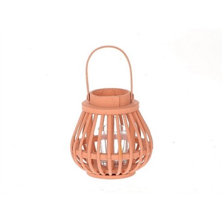 HBX Living Lantaarn met glas van hout dia15,5x15cm bruin