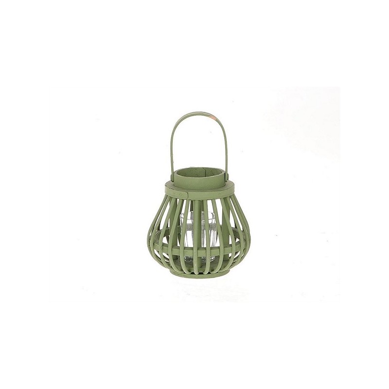 HBX Living Lantaarn met glas van hout dia15,5x15cm groen