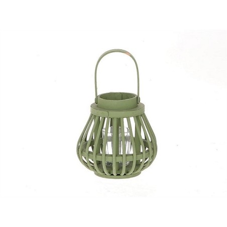 HBX Living Lantaarn met glas van hout dia15,5x15cm groen