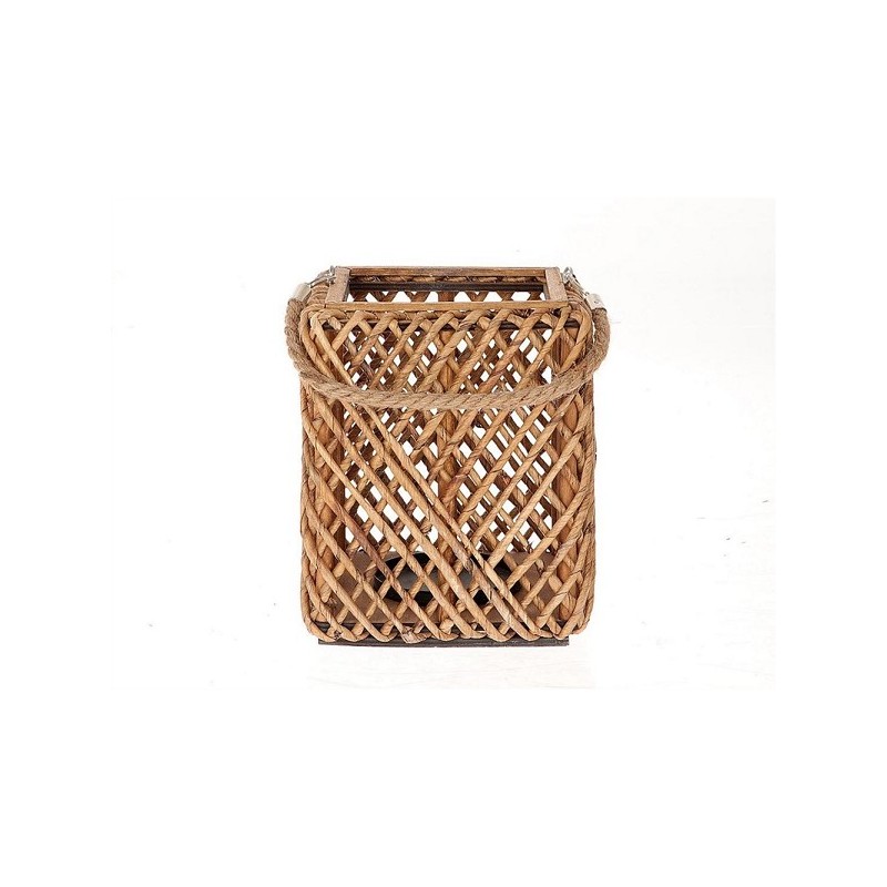 HBX Living Lantaarn Sentio met glas van gras 20x20x25cm bruin