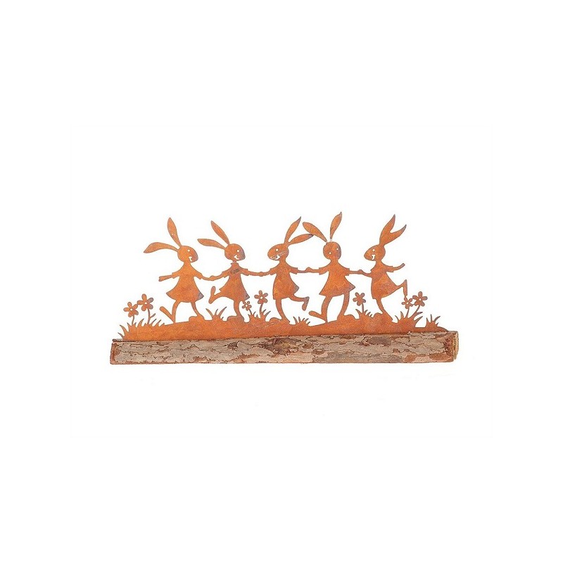 HBX Living Decoratieve Beeld Konijen Gamby metaal met hout 24cmx9cm roest bruin