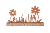 HBX Living Decoratieve Beeld van bloemen in metaal en hout 29,5x15cm bruin