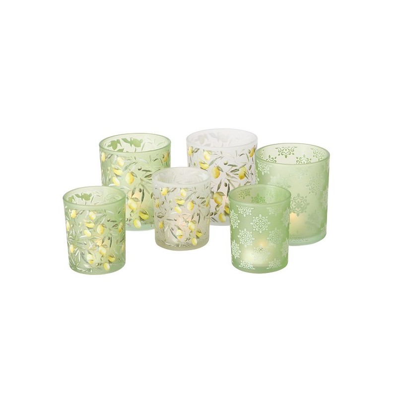 Boltze Home Theelichthouder 'Zitronella'  Glas 2-delig klein dia7x8cm groot dia8x10cm 3 assorti dessins