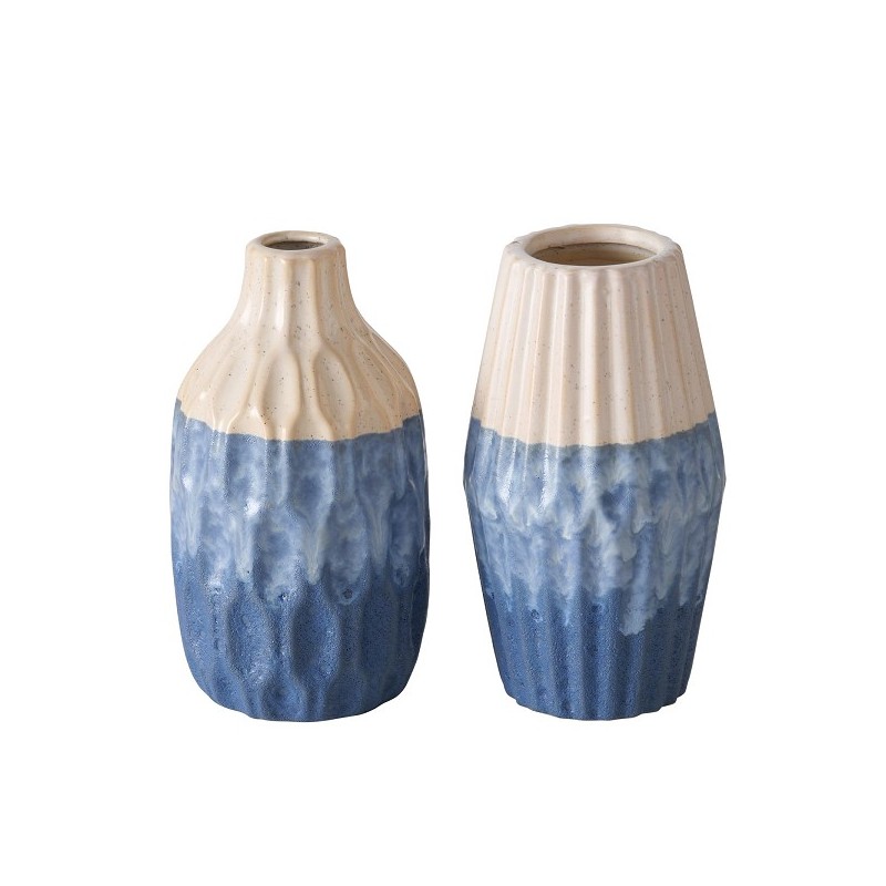 Boltze Home Vaas 'Inma' aardewerk blauw dia12x21cm 2 assorti