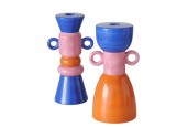 Boltze Home Kandelaar Mix aardewerk blauw/oranje dia12x21cm 2 assorti handgemaakt