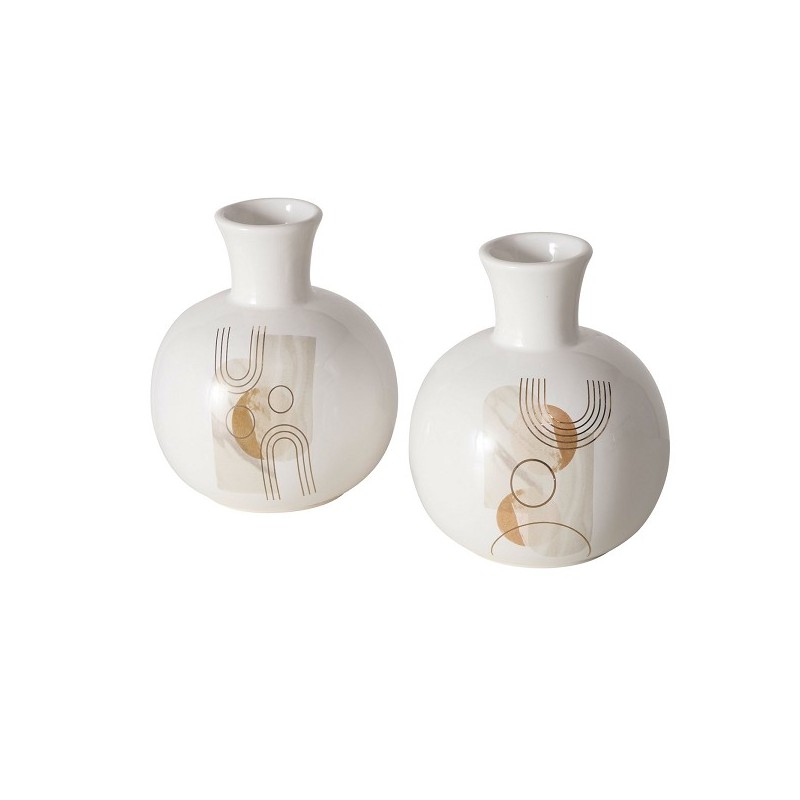 Boltze Home Vaas 'Ronami' Dolomite dia.14x17cm 2 assorti wit