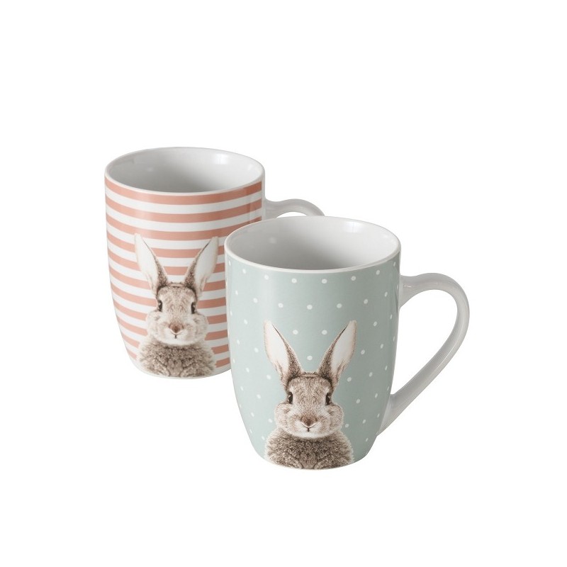 Boltze Home Mok Konijn 'Fluffy' porselein 330 ml 12x8x10cm Vaatwasmachinebestendig 2 assorti