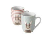 Boltze Home Mok Konijn 'Fluffy' porselein 330 ml 12x8x10cm Vaatwasmachinebestendig 2 assorti