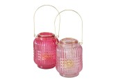 Boltze Home Windlicht 'Sarena' glas/metaal dia.9cmx13cm 2 assorti kleuren roze