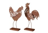 Boltze Home Tuinbeeld kip of haan 'Lilly' metaal 34x10x50cm roestbruin handgemaakt 2 assorti