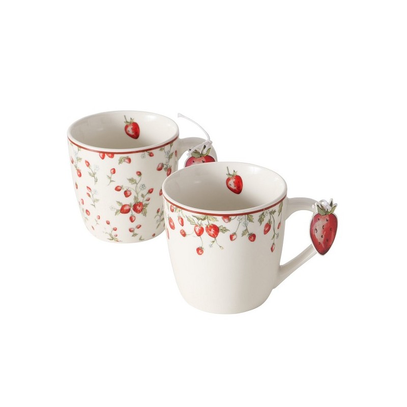 Boltze Home Mok 'Emily' 12x8x8cm 250 ml aardbei dessin  Vaatwasmachinebestendig 2 assorti