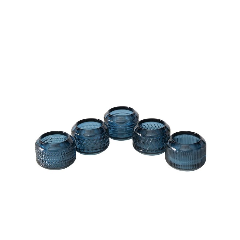 Boltze Home Theelichthouder 'Vadina' glas dia.8x6cm blauw 3 assorti