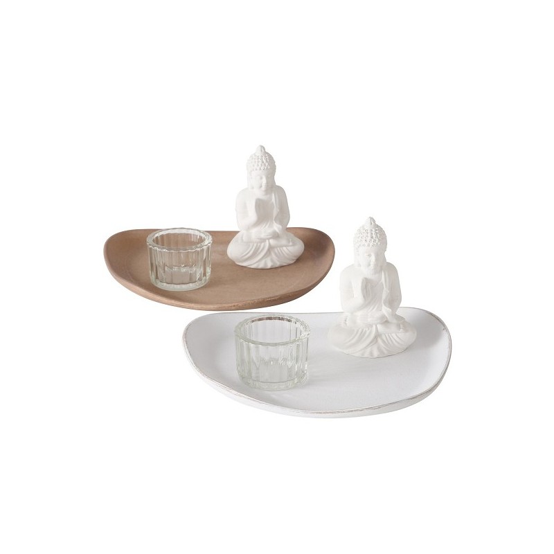 Boltze Home Dienblad met boeddah decoratie 'Namaste 21x16x11cm. MDF of Beton 2 assorti