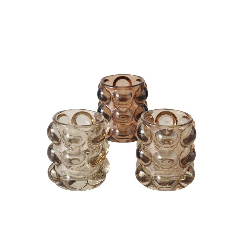 Boltze Home Theelichthouder 'Bubbles' glas dia9x9cm bruin in 3 assorti kleuren