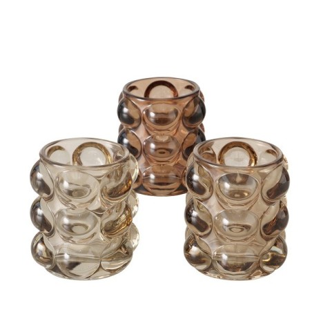 Boltze Home Theelichthouder 'Bubbles' glas dia9x9cm bruin in 3 assorti kleuren