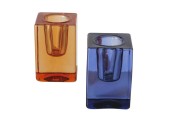 Boltze Home Kandelaar 'Eve' glas 4x4x6cm 2 assorti blauw of oranje