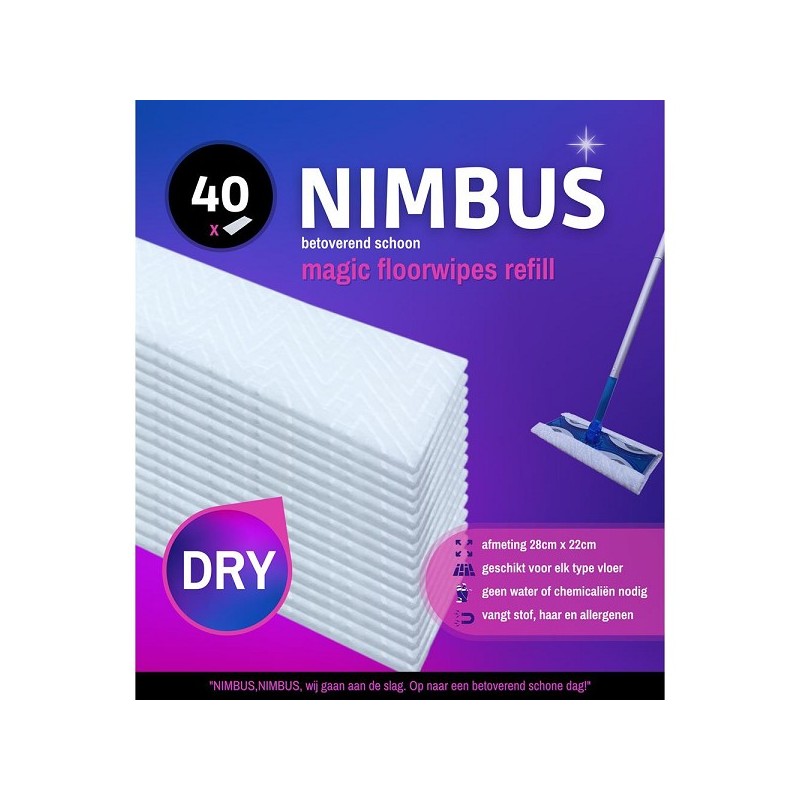 NIMBUS Magic floorwipes navulling 28x22cm 40stuks