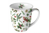 Ambiente Mok Winter greenery 400ml porselein wit dia10x10,5cm