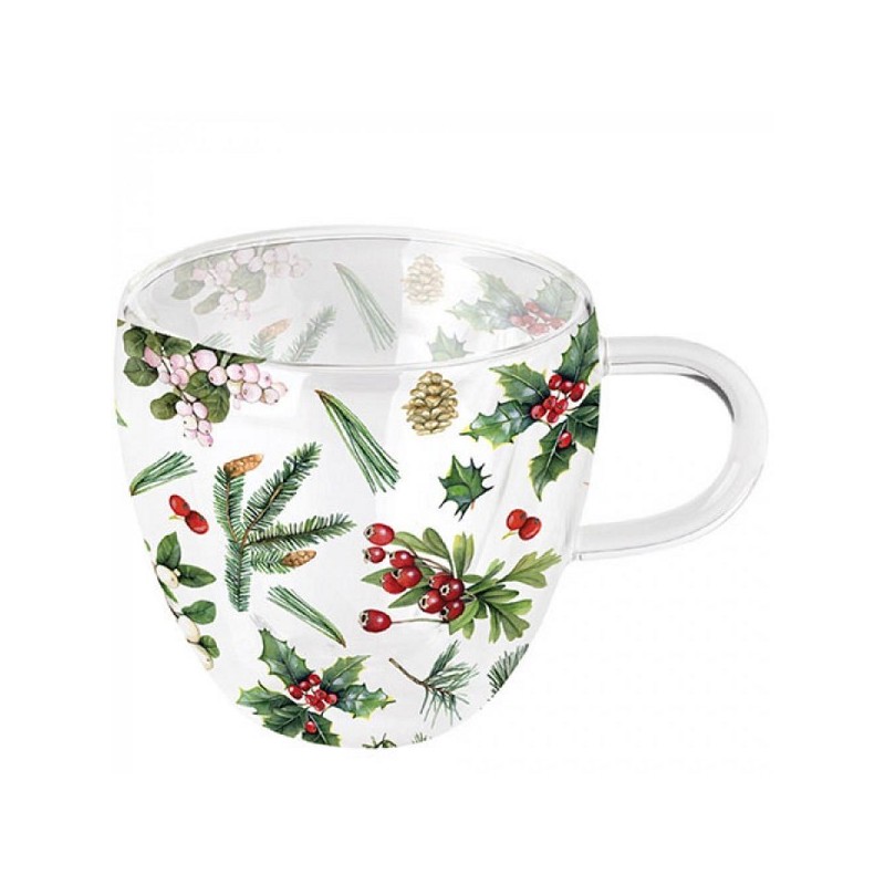 Ambiente Dubbelwandig glas 200ml Winter greenery wit dia10x9,5cm