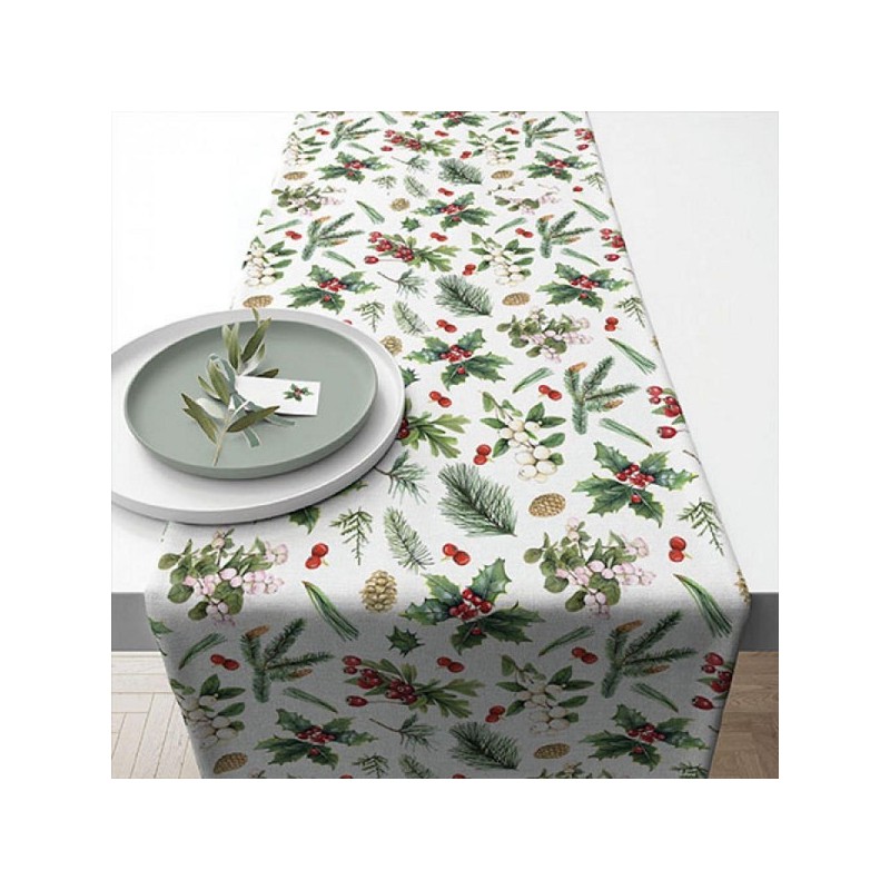 Ambiente Tafelloper Winter greenery 40x150cm katoen wit