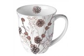 Ambiente Mok 400ml Pine cones wit porselein dia10x10,5cm