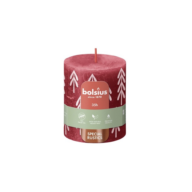 Bolsius Rustiek printed stompkaars 80/68 Delicate Red