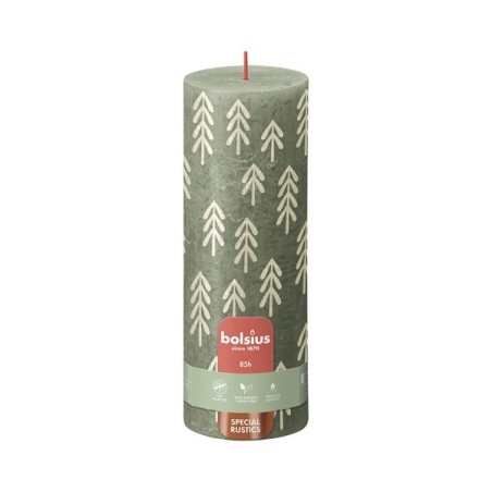 Bolsius Rustiek printed stompkaars 190/68 Fresh Olive