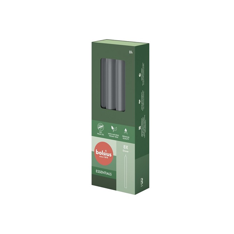 Bolsius Dinerkaarsen 230/20 Stormy Grey doos a 8 stuks