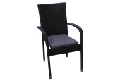 Chaise de jardin Rhodos chaise empilable en plastique noir avec coussin de chaise
