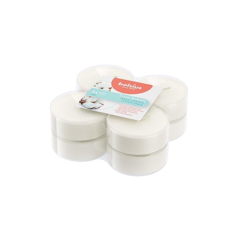 Bolsius Maxilicht geur 8 stuks True Scents Fresh Cotton Clear Cup