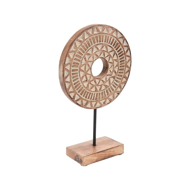 Ornament rond op voet mangohout 20x7x32cm