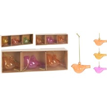 Vogel hangdeco glas 6cm set a 3