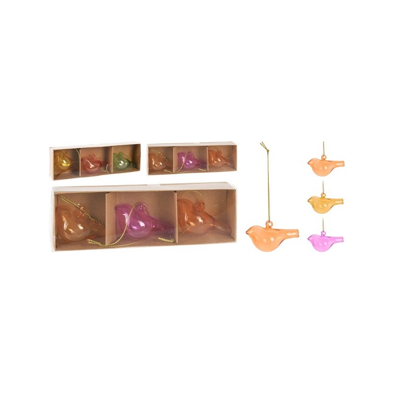 Vogel hangdeco glas 6cm set a 3