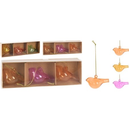 Vogel hangdeco glas 6cm set a 3