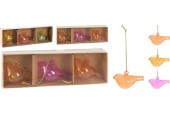 Vogel hangdeco glas 6cm set a 3