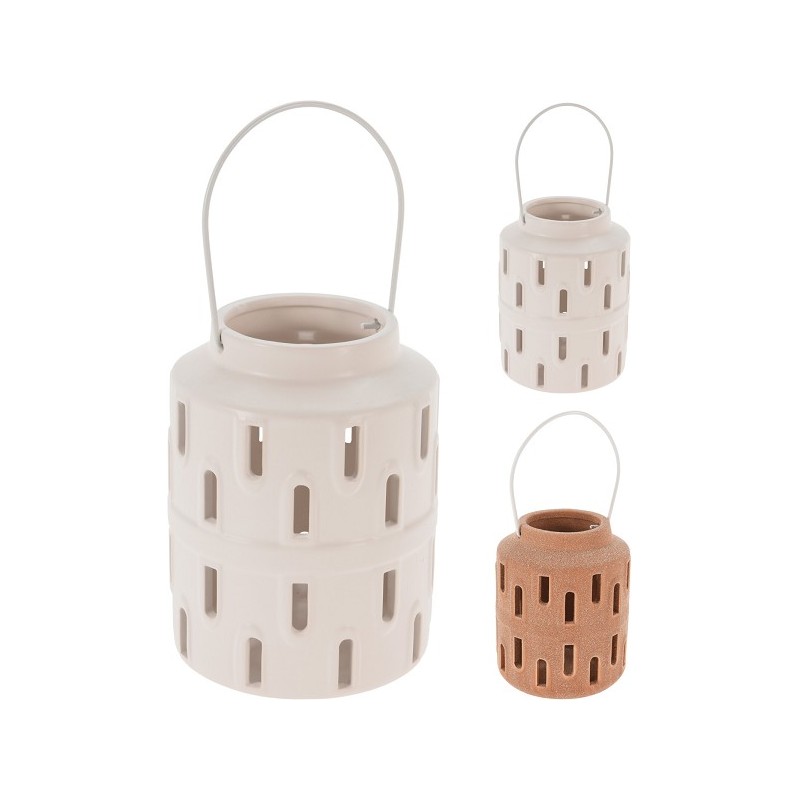 Lantaarn dolomite met metalen handvat Ø10xH13cm