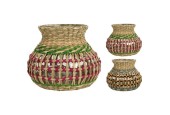 Vaas/windlicht zeegras met glas h15cm