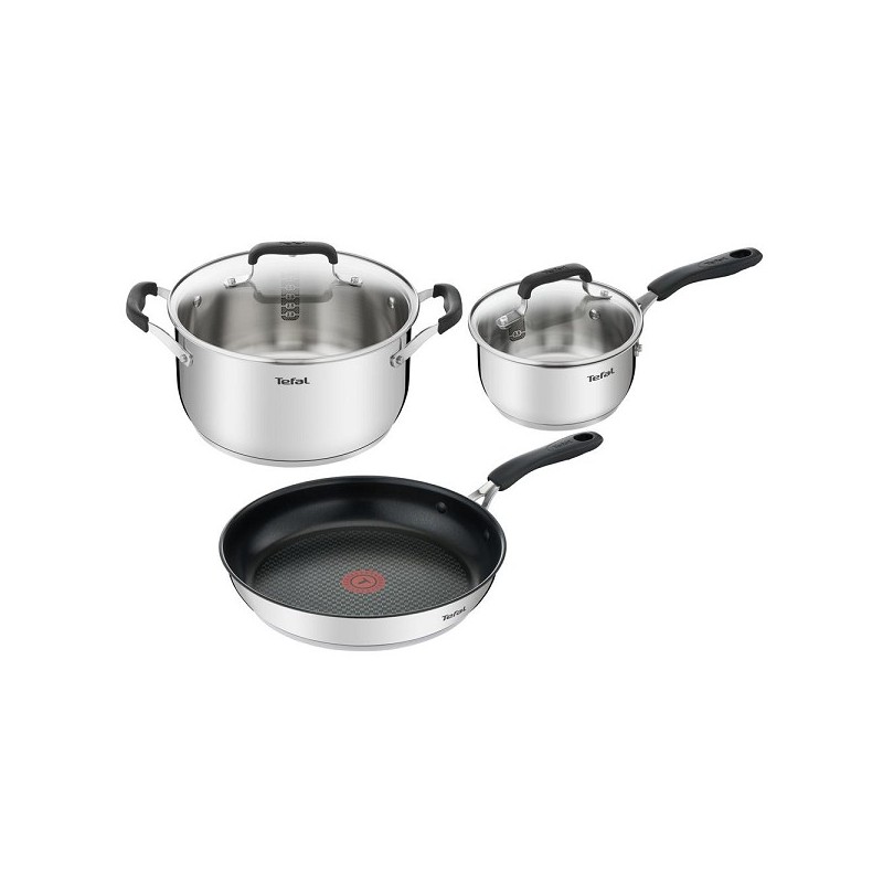 Tefal Cook & Cool Pannenset - 3-delig Steelpan 16cm,  Koekenpan 28cm, Kookpan 24cm