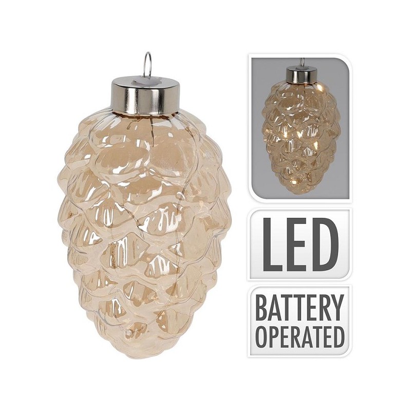 Glazen dennenappel 4-LED 11cm