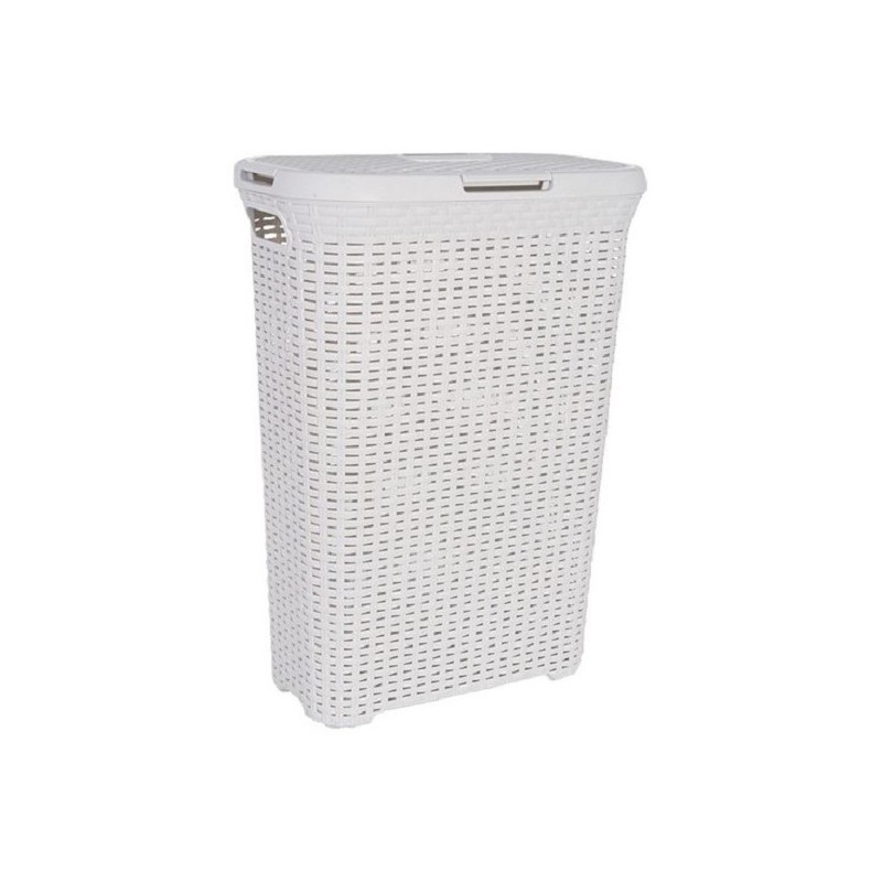 Curver Style wasbox met deksel rotanstyle 40 liter ivoor 45x26x62cm
