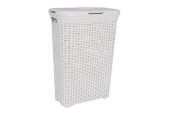 Curver Style wasbox met deksel rotanstyle 40 liter ivoor 45x26x62cm